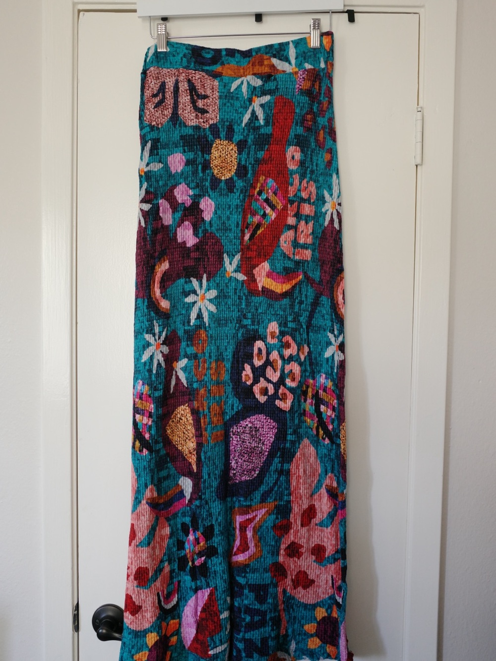 Farm for Anthropologie Teal Floral Abstract Maxi Skirt - Picture 2 of 8